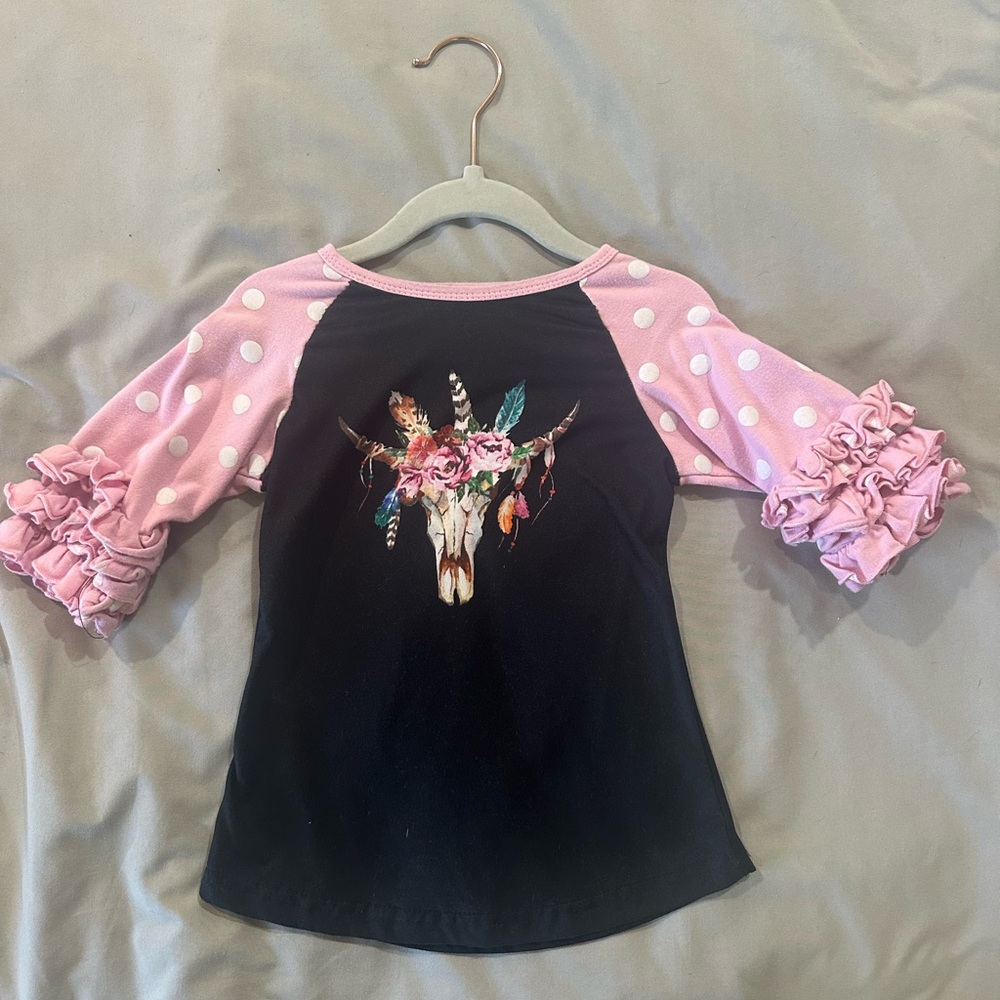 Pink Polka Dot Ruffle Sleeve Top